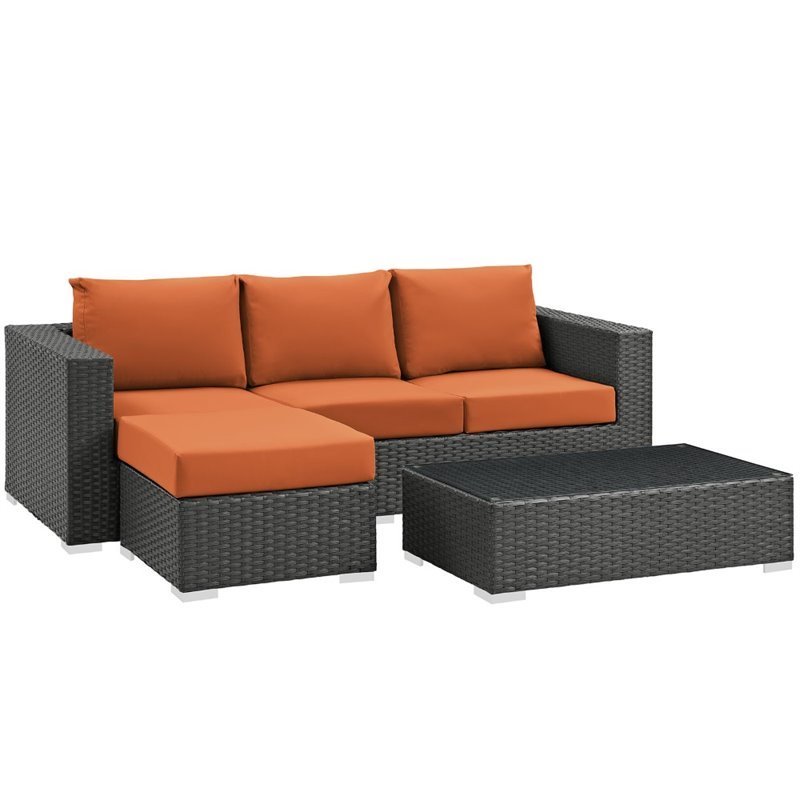 Modway Sojourn 3-Piece Aluminum Rattan Patio Sectional Set in Canvas/Tuscan