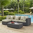 Modway Sojourn 5-Piece Aluminum and Rattan Patio Sectional Set in Canvas/Beige