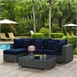 Modway Sojourn 5-Piece Aluminum and Rattan Patio Sectional Set in Canvas/Navy