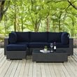 Modway Sojourn 5-Piece Aluminum and Rattan Patio Sectional Set in Canvas/Navy