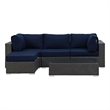 Modway Sojourn 5-Piece Aluminum and Rattan Patio Sectional Set in Canvas/Navy