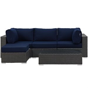 modway sojourn 5 piece patio sectional set in canvas navy
