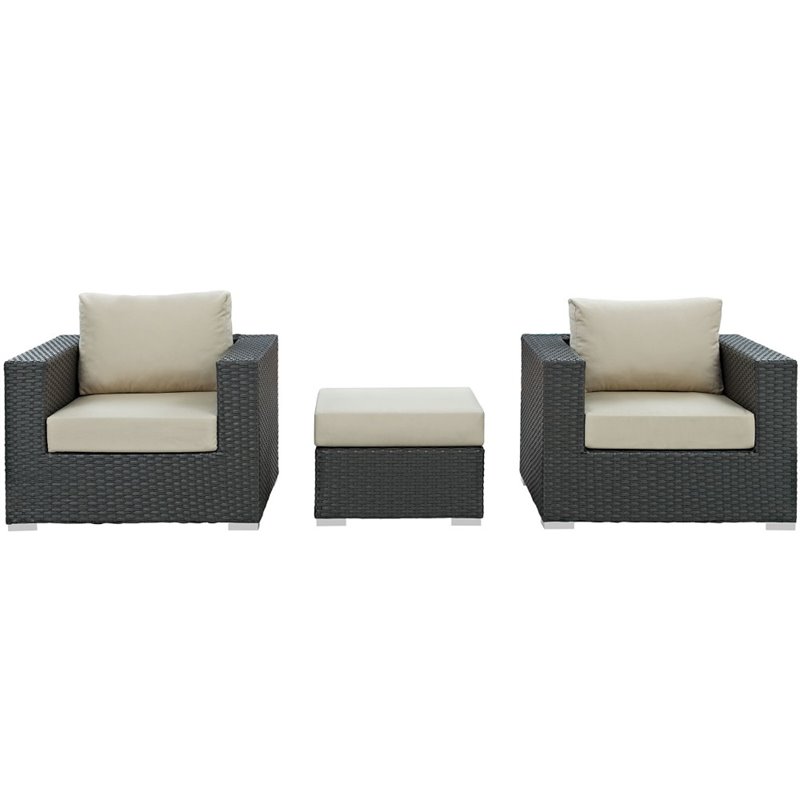 Modway Sojourn 3-Piece Aluminum and Rattan Patio Sectional Set in Canvas/Beige