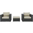 Modway Sojourn 3-Piece Aluminum and Rattan Patio Sectional Set in Canvas/Beige