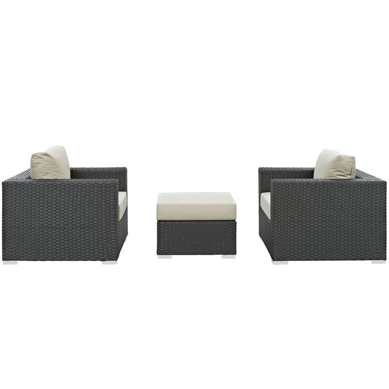 Modway Sojourn 3-Piece Aluminum and Rattan Patio Sectional Set in Canvas/Beige