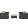 Modway Sojourn 3-Piece Aluminum and Rattan Patio Sectional Set in Canvas/Beige