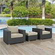 Modway Sojourn 3-Piece Aluminum and Rattan Patio Sectional Set in Canvas/Beige