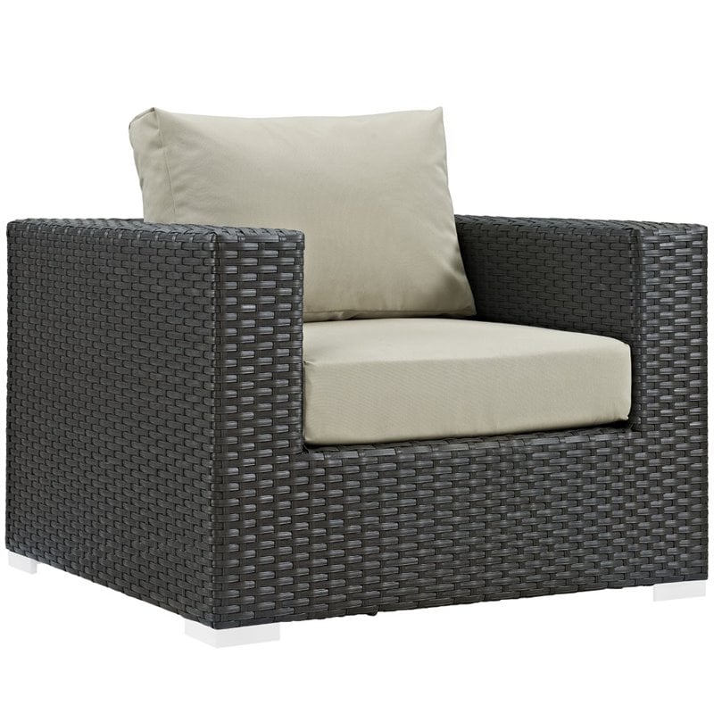 Modway Sojourn 3-Piece Aluminum and Rattan Patio Sectional Set in Canvas/Beige