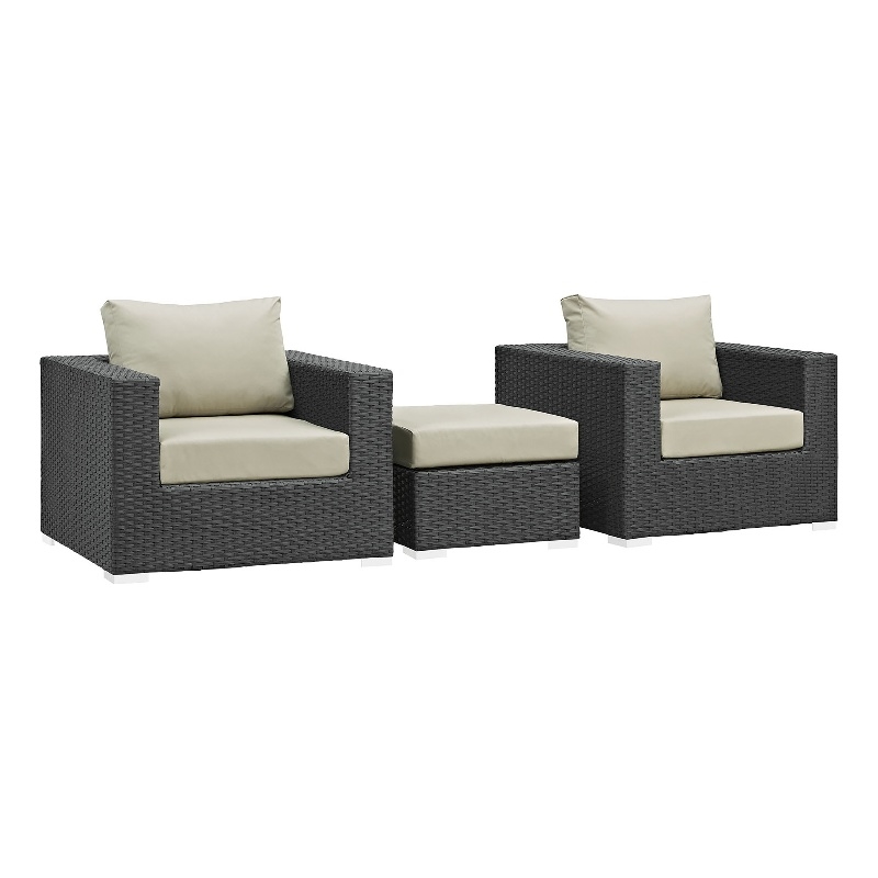 Modway Sojourn 3-Piece Aluminum and Rattan Patio Sectional Set in Canvas/Beige