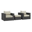 Modway Sojourn 3-Piece Aluminum and Rattan Patio Sectional Set in Canvas/Beige