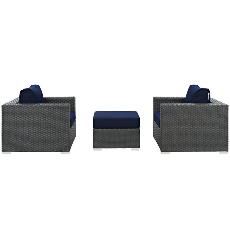 Modway Sojourn 3-Piece Aluminum and Rattan Patio Sectional Set in Canvas/Navy