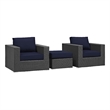 Modway Sojourn 3-Piece Aluminum and Rattan Patio Sectional Set in Canvas/Navy