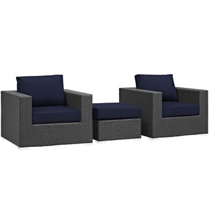modway sojourn 3 piece patio sofa set in canvas navy