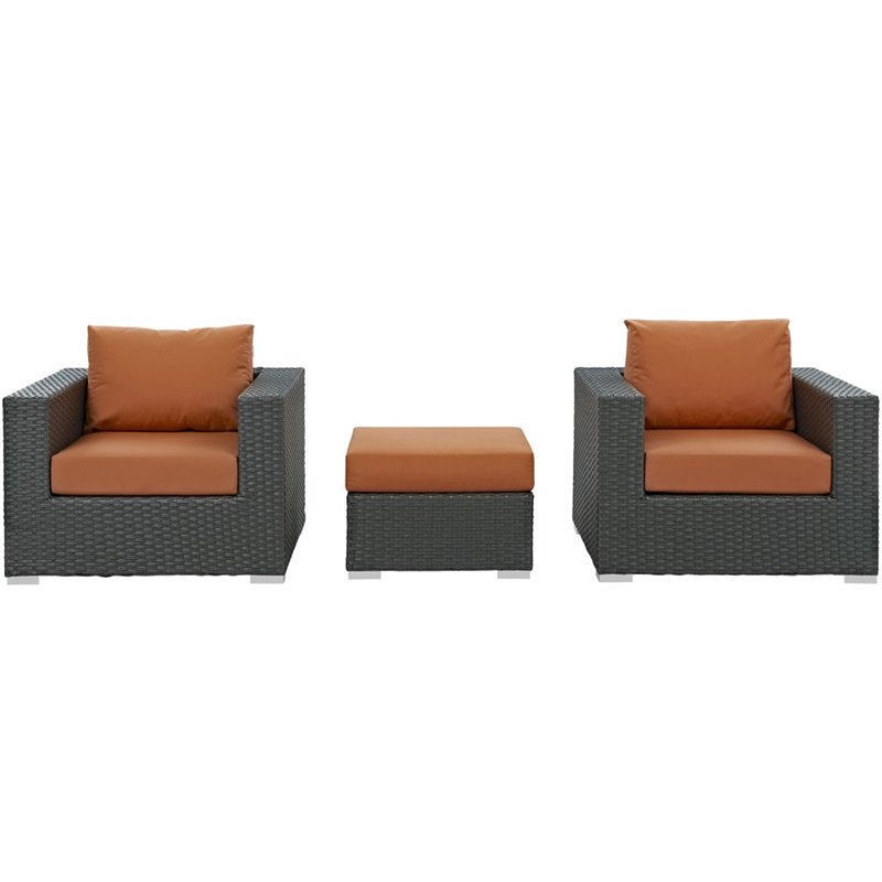 Modway Sojourn 3-Piece Aluminum and Rattan Patio Sectional Set in Canvas/Tuscan