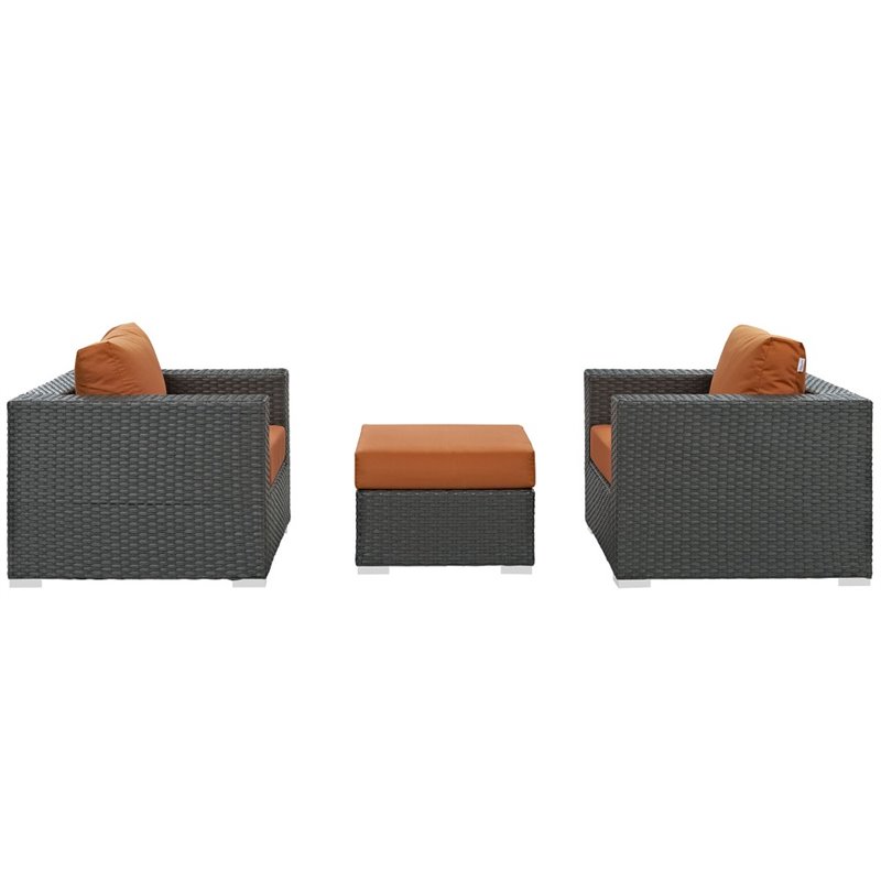 Modway Sojourn 3-Piece Aluminum and Rattan Patio Sectional Set in Canvas/Tuscan