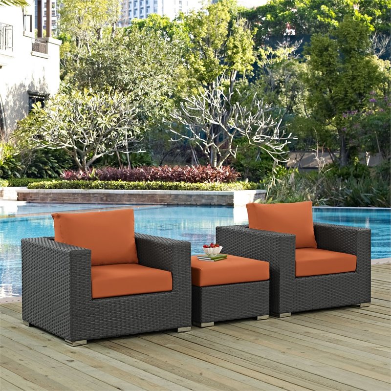 Modway Sojourn 3-Piece Aluminum and Rattan Patio Sectional Set in Canvas/Tuscan