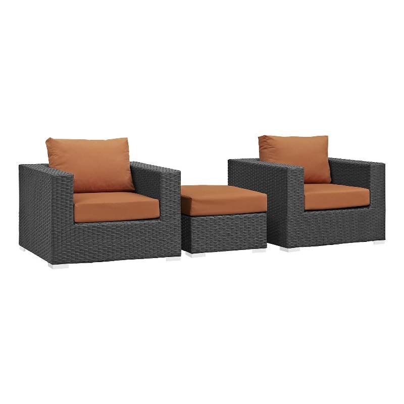 Modway Sojourn 3-Piece Aluminum and Rattan Patio Sectional Set in Canvas/Tuscan