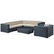 Modway Summon 7-Piece Aluminum Rattan Patio Sectional Set in Canvas/Beige