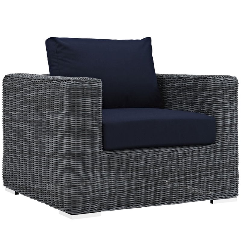 Modway Summon 7-Piece Aluminum Rattan Patio Sectional Set in Canvas/Navy