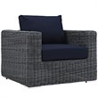 Modway Summon 7-Piece Aluminum Rattan Patio Sectional Set in Canvas/Navy