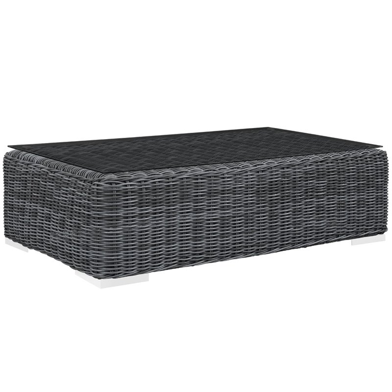 Modway Summon 7-Piece Aluminum Rattan Patio Sectional Set in Canvas/Navy