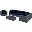 Modway Summon 7-Piece Aluminum Rattan Patio Sectional Set in Canvas/Navy