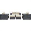 Modway Summon 5-Piece Aluminum Rattan Patio Sectional Set in Canvas/Beige