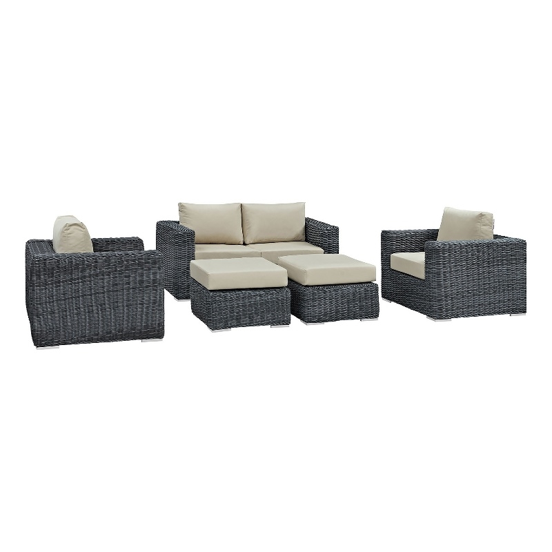 Modway Summon 5-Piece Aluminum Rattan Patio Sectional Set in Canvas/Beige