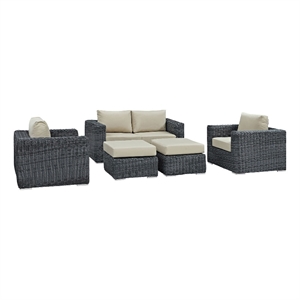 Modway Summon 5-Piece Aluminum Rattan Patio Sectional Set in Canvas/Beige