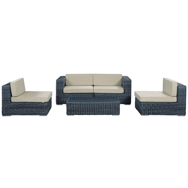 Modway Summon 5-Piece Aluminum and Rattan Patio Sectional Set - Canvas/Beige