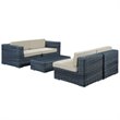 Modway Summon 5-Piece Aluminum and Rattan Patio Sectional Set - Canvas/Beige