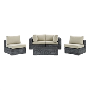 Modway Summon 5-Piece Aluminum and Rattan Patio Sectional Set - Canvas/Beige