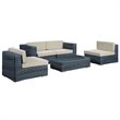Modway Summon 5-Piece Aluminum and Rattan Patio Sectional Set - Canvas/Beige