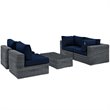 Modway Summon 5-Piece Aluminum Rattan Patio Sectional Set - Canvas/Navy