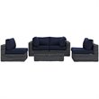 Modway Summon 5-Piece Aluminum Rattan Patio Sectional Set - Canvas/Navy