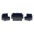 Modway Summon 5-Piece Aluminum Rattan Patio Sectional Set - Canvas/Navy