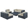Modway Summon 7-Piece Aluminum and Rattan Patio Sectional Set in Canvas/Beige