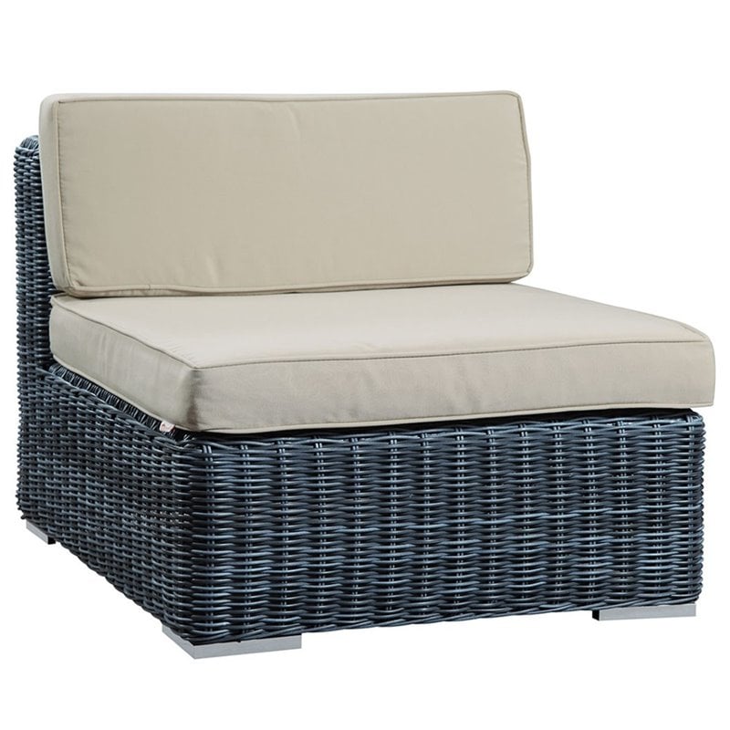 Modway Summon 7-Piece Aluminum and Rattan Patio Sectional Set in Canvas/Beige