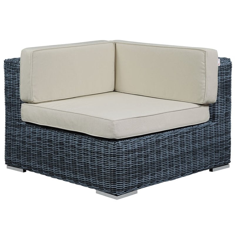 Modway Summon 7-Piece Aluminum and Rattan Patio Sectional Set in Canvas/Beige