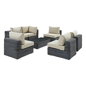 Modway Summon 7-Piece Aluminum and Rattan Patio Sectional Set in Canvas/Beige