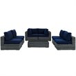 Modway Summon 7-Piece Aluminum and Rattan Patio Sectional Set in Canvas/Navy