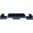 Modway Summon 7-Piece Aluminum and Rattan Patio Sectional Set in Canvas/Navy