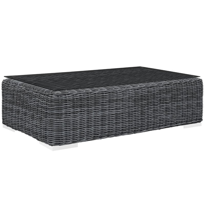 Modway Summon 7-Piece Aluminum and Rattan Patio Sectional Set in Canvas/Navy