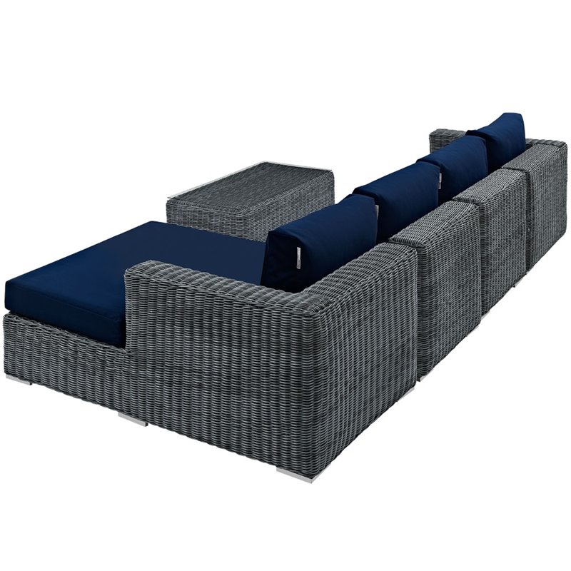 Modway Summon 5-Piece Aluminum Rattan Patio Sectional Set in Canvas/Navy