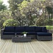 Modway Summon 5-Piece Aluminum Rattan Patio Sectional Set in Canvas/Navy