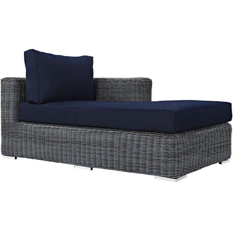 Modway Summon 5-Piece Aluminum Rattan Patio Sectional Set in Canvas/Navy