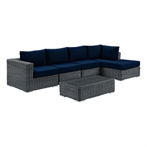Modway Summon 5-Piece Aluminum Rattan Patio Sectional Set in Canvas/Navy