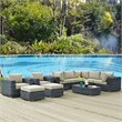 Modway Summon 10-Piece Aluminum and Rattan Patio Sectional Set in Canvas/Beige