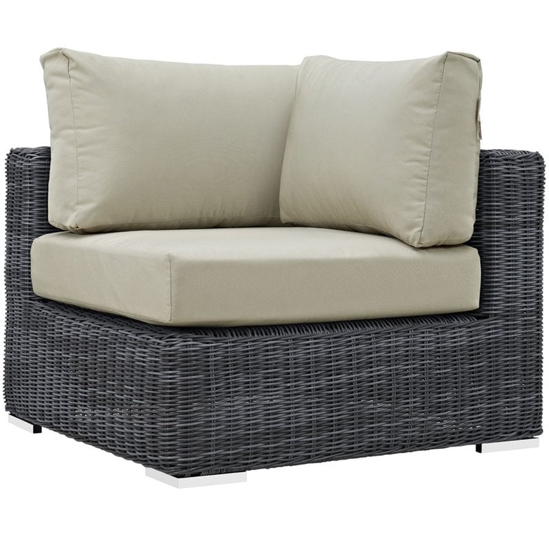 Modway Summon 10-Piece Aluminum and Rattan Patio Sectional Set in Canvas/Beige