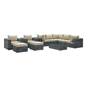 Modway Summon 10-Piece Aluminum and Rattan Patio Sectional Set in Canvas/Beige